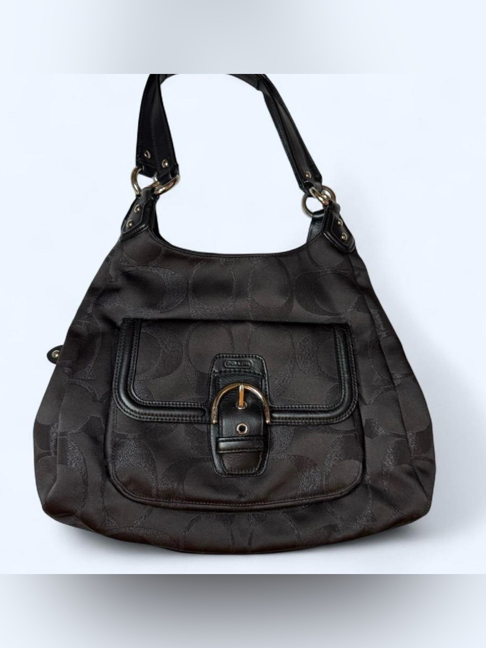 Coach Black Signature Campbell Hobo Bag -Jacquard Shoulder Bag with Front Buckle